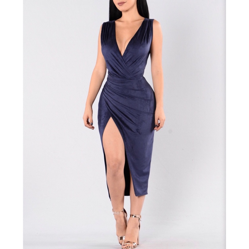 NWT Fashion Nova front slit faux suede midi dress